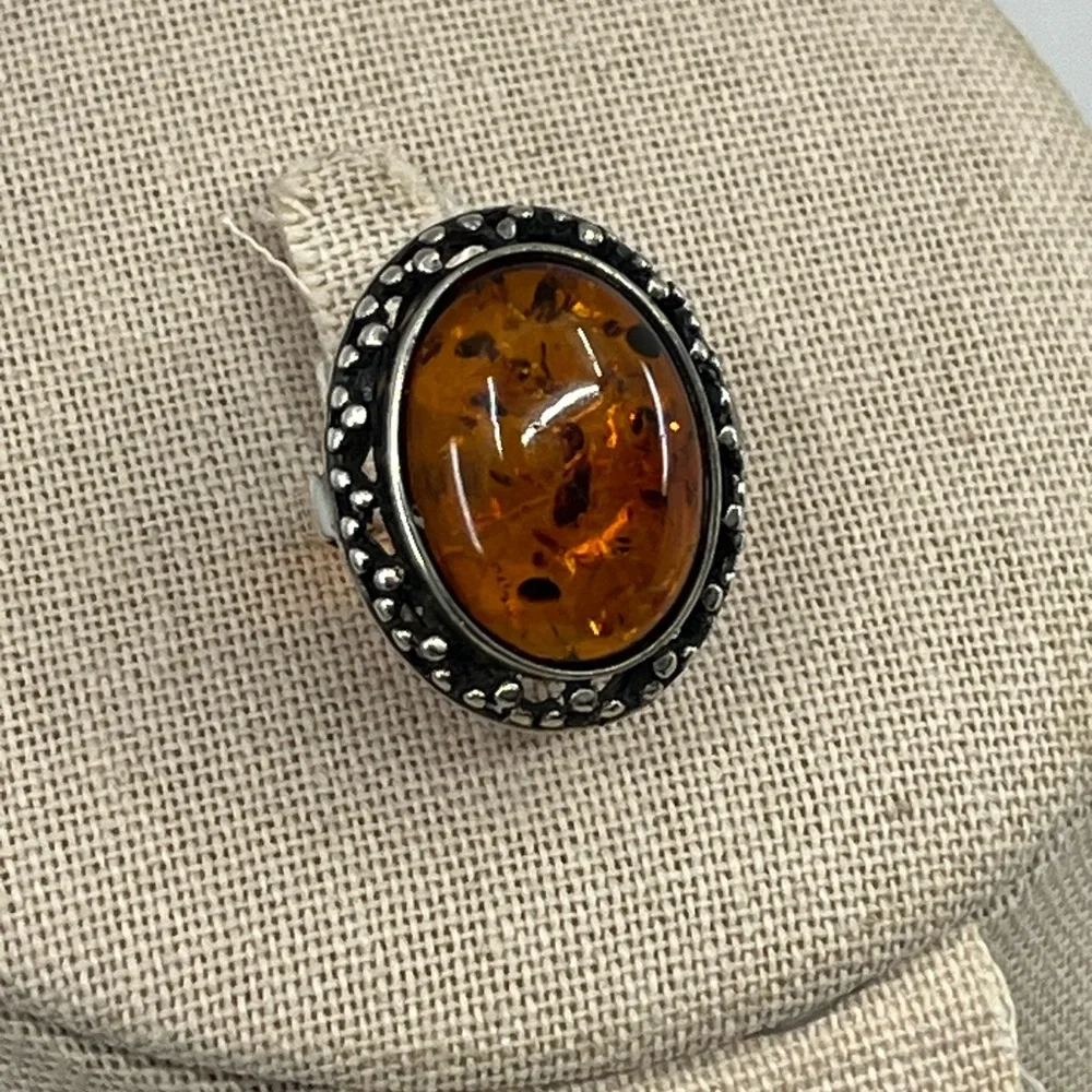 Vintage 925 Poland Baltic Amber Sterling Silver Ring, Size 5.5 - Picture 5 of 16